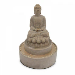 Fontaine Bouddha Assis En Pierre Reconstituée Avec Led