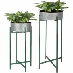 ESSCHERT DESIGN Jardinière Sur Pied En Zinc Intérieure Extérieure (lot De 2) Rondes - 2,7 / 3,8