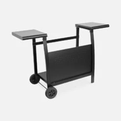 Desserte Pour Plancha Au Gaz - Chariot Porthos 3 Brûleurs - Chariot Barbecue Noir. Cuisine Extérieure. Roulettes