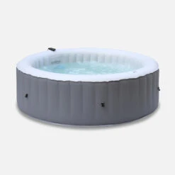 Spa Mspa Gonflable Rond – Kili 6 Gris 6 Places - Système Anti-gel + Bâche. 180 Cm. Pompe. Chauffage. Gonfleur. Filtre