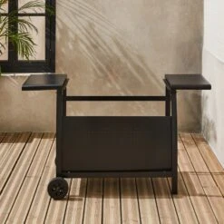 Desserte Pour Plancha Au Gaz - Chariot Porthos 4 Brûleurs - Chariot Barbecue Noir. Cuisine Extérieure. Roulettes